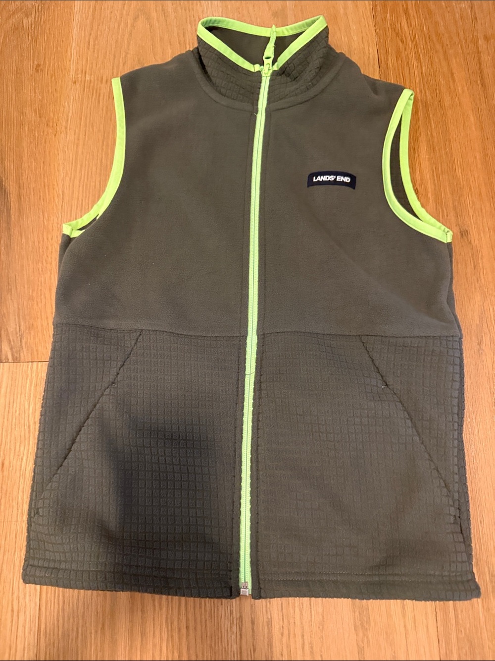 Lands' End Olive Green Fleece Vest with Lime Trim